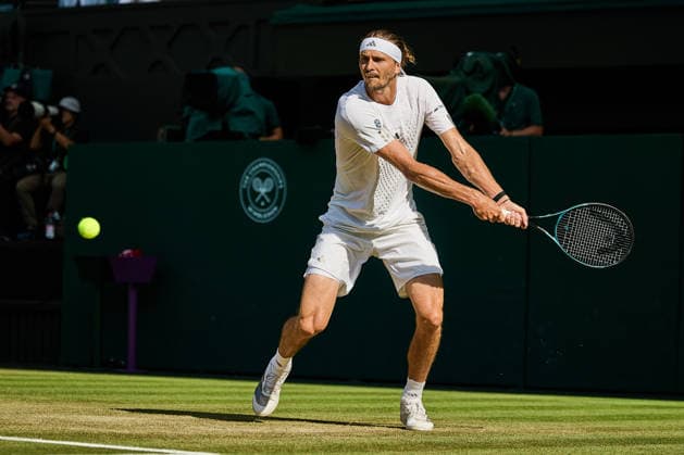 July 7, 2026, London, London, Great Britain: returns with backhand during The Championships Wimbledon , 7.7.2026 in London (All England Lawn Tennis and Croquet Club), Great Britain Tennis 2026: Grand Slam: The Championships Wimbledon: 9th Day: 4th Round: ZVEREV 6:4 7:5 3:6 7:6 LEHECHKA  - ZUMAs343 20260707_zsp_s343_094 Copyright: xMathiasxSchulzx