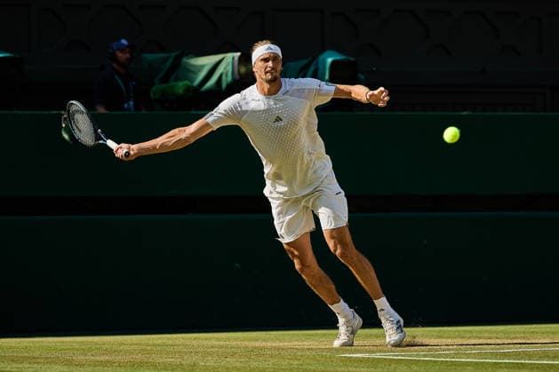 July 7, 2026, London, London, Great Britain: returns with forehand during The Championships Wimbledon , 7.7.2026 in London (All England Lawn Tennis and Croquet Club), Great Britain Tennis 2026: Grand Slam: The Championships Wimbledon: 9th Day: 4th Round: ZVEREV 6:4 7:5 3:6 7:6 LEHECHKA  - ZUMAs343 20260707_zsp_s343_098 Copyright: xMathiasxSchulzx