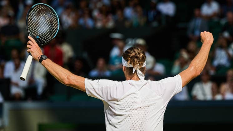 July 7, 2026, London, London, Great Britain: celebrates the win of the match during The Championships Wimbledon , 7.7.2026 in London (All England Lawn Tennis and Croquet Club), Great Britain Tennis 2026: Grand Slam: The Championships Wimbledon: 9th Day: 4th Round: ZVEREV 6:4 7:5 3:6 7:6 LEHECHKA  - ZUMAs343 20260707_zsp_s343_099 Copyright: xMathiasxSchulzx