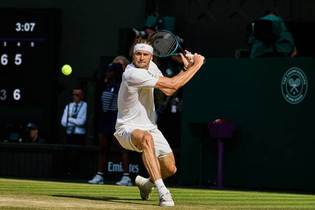 July 7, 2026, London, London, Great Britain: returns with backhand during The Championships Wimbledon , 7.7.2026 in London (All England Lawn Tennis and Croquet Club), Great Britain Tennis 2026: Grand Slam: The Championships Wimbledon: 9th Day: 4th Round: ZVEREV 6:4 7:5 3:6 7:6 LEHECHKA  - ZUMAs343 20260707_zsp_s343_102 Copyright: xMathiasxSchulzx