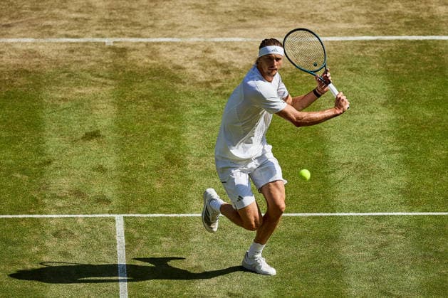 July 7, 2026, London, London, Great Britain: returns with backhand during The Championships Wimbledon , 7.7.2026 in London (All England Lawn Tennis and Croquet Club), Great Britain Tennis 2026: Grand Slam: The Championships Wimbledon: 9th Day: 4th Round: ZVEREV 6:4 7:5 3:6 7:6 LEHECHKA  - ZUMAs343 20260707_zsp_s343_106 Copyright: xMathiasxSchulzx