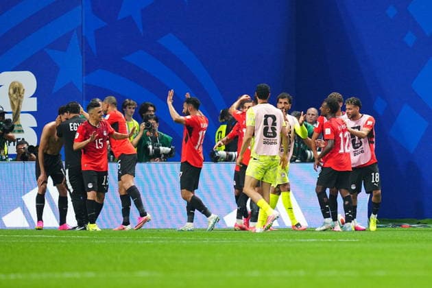 Argentina v Egypt - FIFA World Cup, WM, Weltmeisterschaft, Fussball 2026 - Round of 16 ATLANTA, USA - JULY 07: Players of Egypt celebrate after a goal, which was disallowed by the VAR, during the 2026 FIFA World Cup Round of 16 match between Argentina and Egypt at Mercedes-Benz Stadium (Atlanta Stadium) in Atlanta, Georgia, United States on July 07, 2026. Evrim Aydin Anadolu Georgia United States. Editorial use only. Please get in touch for any other usage.  Copyright: x2026xAnadoluxEvrimxAydinx