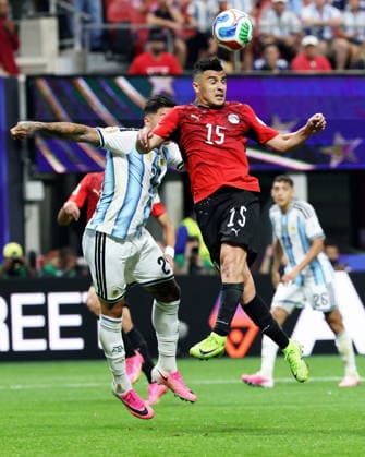 FIFA World Cup, WM, Weltmeisterschaft, Fussball 2026 - Round of 16 - Argentina vs Egypt Karim Hafez of Egypt heads the ball during the FIFA World Cup 2026 Round of 16 match Argentina against Egypt, in Atlanta, USA, 07 July 2026. ATLANTA United States  Copyright: xCRISTOBALxHERRERA-ULASHKEVICHx