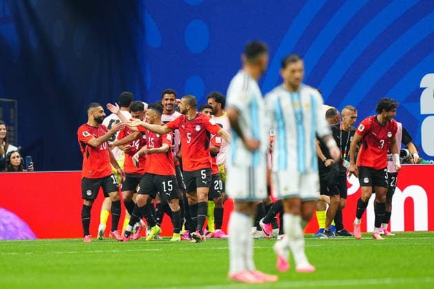 Argentina v Egypt - FIFA World Cup, WM, Weltmeisterschaft, Fussball 2026 - Round of 16 ATLANTA, USA - JULY 07: Mostafa Ziko (11) of Egypt celebrates with his teammates after scoring a goal during the 2026 FIFA World Cup Round of 16 match between Argentina and Egypt at Mercedes-Benz Stadium (Atlanta Stadium) in Atlanta, Georgia, United States on July 07, 2026. Evrim Aydin Anadolu Georgia United States. Editorial use only. Please get in touch for any other usage.  Copyright: x2026xAnadoluxEvrimxAydinx