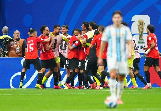 Argentina v Egypt - FIFA World Cup, WM, Weltmeisterschaft, Fussball 2026 - Round of 16 ATLANTA, USA - JULY 07: Mostafa Ziko (11) of Egypt celebrates with his teammates after scoring a goal during the 2026 FIFA World Cup Round of 16 match between Argentina and Egypt at Mercedes-Benz Stadium (Atlanta Stadium) in Atlanta, Georgia, United States on July 07, 2026. Evrim Aydin Anadolu Georgia United States. Editorial use only. Please get in touch for any other usage.  Copyright: x2026xAnadoluxEvrimxAydinx