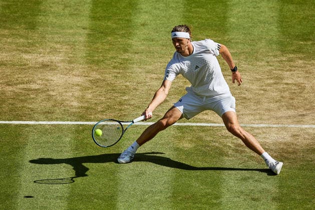 July 7, 2026, London, London, Great Britain: returns with forehand during The Championships Wimbledon , 7.7.2026 in London (All England Lawn Tennis and Croquet Club), Great Britain Tennis 2026: Grand Slam: The Championships Wimbledon: 9th Day: 4th Round: ZVEREV 6:4 7:5 3:6 7:6 LEHECKA  - ZUMAs343 20260707_zsp_s343_109 Copyright: xMathiasxSchulzx
