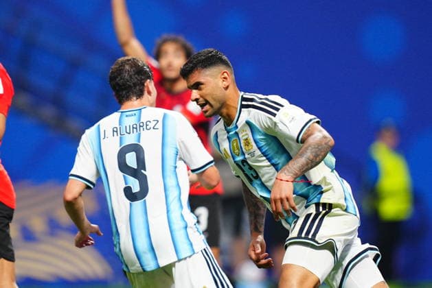 Argentina v Egypt - FIFA World Cup, WM, Weltmeisterschaft, Fussball 2026 - Round of 16 ATLANTA, USA - JULY 07: Cristian Romero of Egypt celebrates after scoring a goal during the 2026 FIFA World Cup Round of 16 match between Argentina and Egypt at Mercedes-Benz Stadium (Atlanta Stadium) in Atlanta, Georgia, United States on July 07, 2026. Evrim Aydin Anadolu Georgia United States. Editorial use only. Please get in touch for any other usage.  Copyright: x2026xAnadoluxEvrimxAydinx
