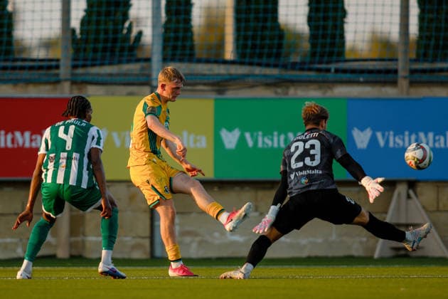UEFA Champions League First Qualifying Round First Leg, Centenary Stadium, Attard, Malta 7 7 2026 Floriana vs Shamrock Rovers Shamrock Rovers Michael Noonan shot at goal Michael Noonan shot at goal 7 7 2026  Copyright: xDARRINxZAMMITxLUPIx __ZL4658