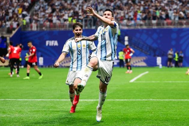 RECORD DATE NOT STATED FIFA World Cup, WM, Weltmeisterschaft, Fussball 2026 - Round of 16 - Argentina v Egypt Lionel Messi player of Argentina celebrates his goal during the Round of 16 match between Argentina and Egypt at the FIFA World Cup, at Atlanta Stadium, in Georgia, United States, on Tuesday, July 07, 2026.(Foto: William Volcov Brazil Photo Press IMAGO) Sports Atlanta GA United States Copyright: xWILLIAMxVOLCOVx
