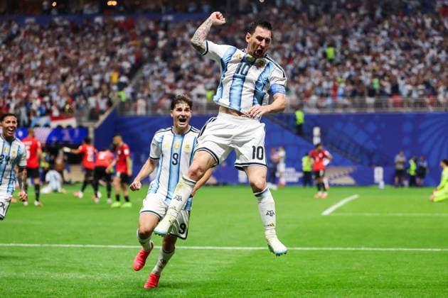 RECORD DATE NOT STATED FIFA World Cup, WM, Weltmeisterschaft, Fussball 2026 - Round of 16 - Argentina v Egypt Lionel Messi player of Argentina celebrates his goal during the Round of 16 match between Argentina and Egypt at the FIFA World Cup, at Atlanta Stadium, in Georgia, United States, on Tuesday, July 07, 2026.(Foto: William Volcov Brazil Photo Press IMAGO) Sports Atlanta GA United States Copyright: xWILLIAMxVOLCOVx