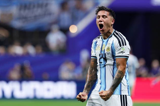 FIFA World Cup, WM, Weltmeisterschaft, Fussball 2026 - Round of 16 - Argentina vs Egypt Enzo Fernandez of Argentina celebrates after scoring the 3-2 during the FIFA World Cup 2026 Round of 16 match Argentina against Egypt, in Atlanta, USA, 07 July 2026. ATLANTA United States  Copyright: xCRISTOBALxHERRERA-ULASHKEVICHx