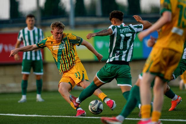 UEFA Champions League First Qualifying Round First Leg, Centenary Stadium, Attard, Malta 7 7 2026 Floriana vs Shamrock Rovers Shamrock Rovers Michael Noonan has his shot blocked by Floriana™s Owen Spiteri Michael Noonan has his shot blocked by Owen Spiteri 7 7 2026  Copyright: xDARRINxZAMMITxLUPIx __ZL4751