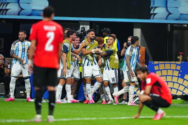 Argentina v Egypt - FIFA World Cup, WM, Weltmeisterschaft, Fussball 2026 - Round of 16 ATLANTA, USA - JULY 07: Enzo Fernandez (24) of Argentina celebrates after scoring a goal during the 2026 FIFA World Cup Round of 16 match between Argentina and Egypt at Mercedes-Benz Stadium (Atlanta Stadium) in Atlanta, Georgia, United States on July 07, 2026. Evrim Aydin Anadolu Georgia United States. Editorial use only. Please get in touch for any other usage.  Copyright: x2026xAnadoluxEvrimxAydinx