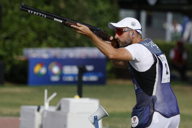 IPA86479395 - Gabriele Rossetti of Italy competes on the third day of the ISSF World Cup Shotgun event at the Concaverde Shooting Range on July 7, 2026, in Lonato del Garda, Italy.  Copyright: xRichardxMorgano IPAxSportx xx 86479395
