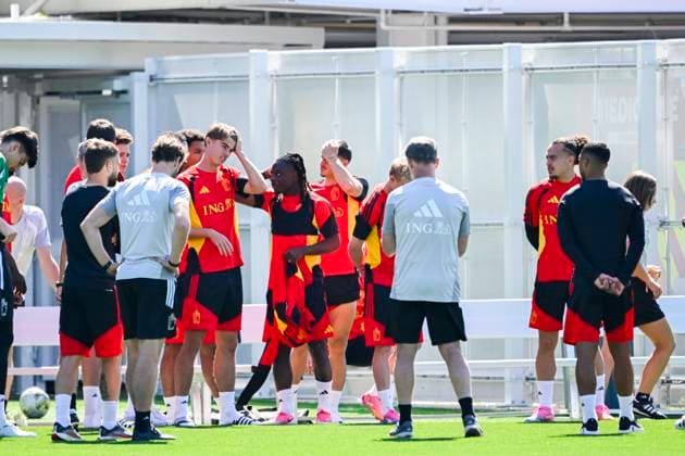 Belgian national football team - FIFA World Cup, WM, Weltmeisterschaft, Fussball 2026 - media activities 07 07 2026 RENTON, UNITED STATES OF AMERICA - JULY 07 : De Ketelaere Charles midfielder of Belgium, Doku Jeremy forward of Belgium pictured during a training session of the Belgian national football team during the FIFA World Cup 2026 on July 7, 2026 in Renton, United States of America, 07 07 2026 Renton United States of America  Copyright: xNicoxVereeckenx