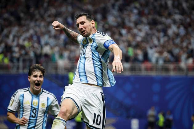 FOOTBALL : Argentina vs Egypt FIFA World Cup, WM, Weltmeisterschaft, Fussball 2026. Atlanta Stadium (Mercedes-Benz Stadium), Atlanta, Georgia, United States. 07 07 2026. Joie des joueurs de l equipe de apres le but de Lionel Messi 10 (Argentine)  Copyright: xx