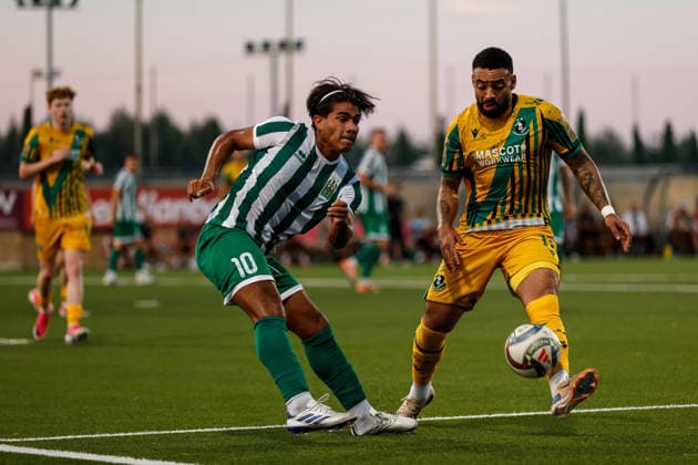 UEFA Champions League First Qualifying Round First Leg, Centenary Stadium, Attard, Malta 7 7 2026 Floriana vs Shamrock Rovers Floriana™s Federico Varela in action with Shamrock Rovers Jake Mulraney Federico Varela in action with Jake Mulraney 7 7 2026  Copyright: xDARRINxZAMMITxLUPIx __DZ1974