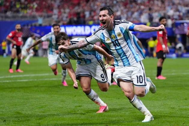 Argentina v Egypt: Round of 16 - FIFA World Cup, WM, Weltmeisterschaft, Fussball 2026 Lionel Messi of Argentina celebrates after scoring his team s second goal during the FIFA World Cup 2026 Round of 16 match between Argentina and Egypt at Atlanta Stadium on July 07, 2026 in Atlanta, Georgia. Atlanta GA United States  Copyright: xJosexBretonx originalFilename:bretonhernandez-argentin260707_npxQQ.jpg