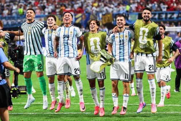RECORD DATE NOT STATED FIFA World Cup, WM, Weltmeisterschaft, Fussball 2026 - Round of 16 - Argentina v Egypt Argentina players celebrate a 3-2 victory over Egypt after the Round of 16 match between Argentina and Egypt at the FIFA World Cup, at Atlanta Stadium, in Georgia, United States, on Tuesday, July 07, 2026.(Foto: William Volcov Brazil Photo Press IMAGO) Sports Atlanta GA United States Copyright: xWILLIAMxVOLCOVx