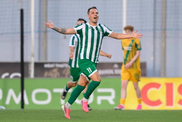 Robert Muric seen celebrating after scoring goal during UEFA Champions League first round qualifying game between teams of Floriana and Shamrock Rovers (Beppe Camilleri Ball Raw Images) Marsa Centenary Stadium Malta Copyright: xBeppexCamillerix beppecamilleri_floriana_shamrock_2526_2-26
