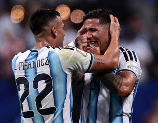 Enzo Fernandez y Lautaro Martinez. Argentina vs Egipto. Octavos de Final Copa del Mundo 2026 *** Enzo Fernández and Lautaro Martínez: Argentina vs. Egypt, Round of 16, 2026 World Cup Copyright: xxx