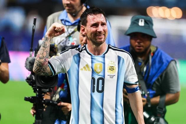 RECORD DATE NOT STATED FIFA World Cup, WM, Weltmeisterschaft, Fussball 2026 - Round of 16 - Argentina v Egypt Lionel Messi player of Argentina celebrates a 3-2 victory over Egypt after the Round of 16 match between Argentina and Egypt at the FIFA World Cup, at Atlanta Stadium, in Georgia, United States, on Tuesday, July 07, 2026.(Foto: William Volcov Brazil Photo Press IMAGO) Sports Atlanta GA United States Copyright: xWILLIAMxVOLCOVx
