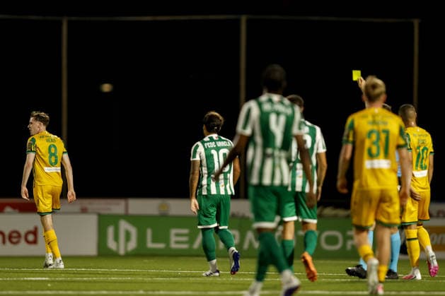 UEFA Champions League First Qualifying Round First Leg, Centenary Stadium, Attard, Malta 7 7 2026 Floriana vs Shamrock Rovers Shamrock Rovers Matt Healy is awarded his 2nd yellow card of the match Matt Healy is awarded his 2nd yellow card of the match 7 7 2026  Copyright: xDARRINxZAMMITxLUPIx __ZL5155