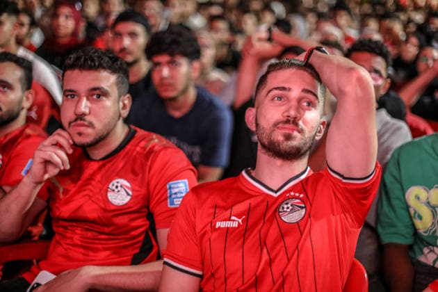 Egyptian football fans watch FIFA World Cup, WM, Weltmeisterschaft, Fussball in Cairo CAIRO, EGYPT - JULY 7: Egyptian football fans react with sadness after their national team, Nationalteam lost the 2026 FIFA World Cup Round of 16 match against Argentina while watching the game on public screens in Cairo, Egypt, on July 7, 2026. Mohamed Elshahed Anadolu Cairo Egypt. Editorial use only. Please get in touch for any other usage.  Copyright: x2026xAnadoluxMohamedxElshahedx