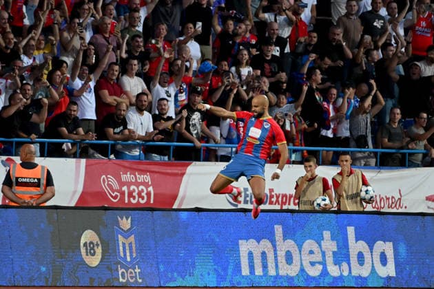 BANJA LUKA, BOSNIA AND HERZEGOVINA - JULY 07: Luka Juricic of Borac Banja Luka celebrate score during the UEFA Champions League QR-1 first match between Borac Banja Luka (BIH) and Levski Sofia (BUL) at Gradski Stadion Banja Lukal, Banja Luka on July 07, 2026 in Banja Luka, BIH. (Photo by Igor Kupljenik Sports Press Photo).  Copyright: xIgorxKupljenikx xSPPx Sportspressphoto_SPR186925