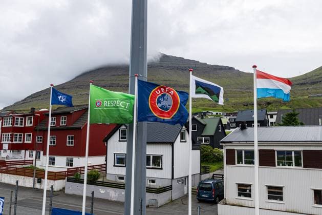 uefa s flag pictured ahead of a game between Faroese Klaksvik and Luxembourg Atert Bissen, on Tuesday 07 July 2026, in Klaksvik, Faroe Islands, the first leg in the first qualifying round in the UEFA Champions League competition. EMILExWINDAL  x180671589x