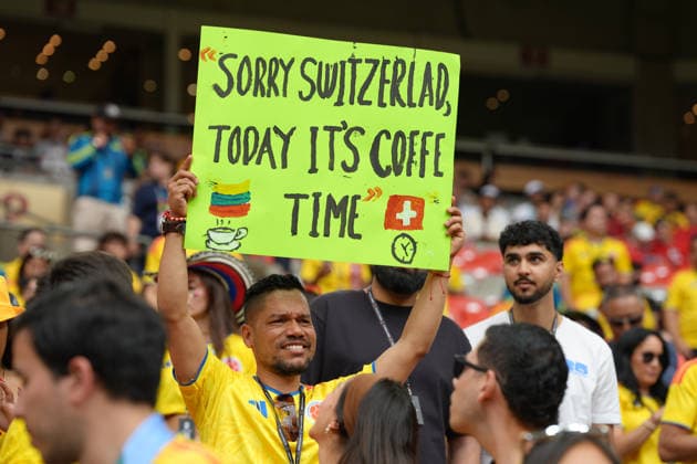 Colombian fan reacts before a Round of 16 match at the 2026 FIFA World Cup, WM, Weltmeisterschaft, Fussball between Switzerland and Colombia at BC Place Stadium in Vancouver, Canada, 07 July 2026. FIFA World Cup 2026 - Round of 16 - Switzerland vs Colombia !ACHTUNG: NUR REDAKTIONELLE NUTZUNG!  Copyright: xOmarxAlonsox AMDEP8456 20260707-55020830571_1