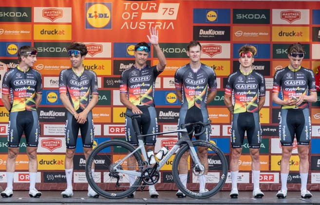 07.07.2026, Graz, AUT, Lidl Tour of Austria 2026, Teampräsentation, im Bild Team KASPER CRYPTO4ME mit Michael BoroÅ¡ (CZE), Jakub Toupalik (CZE), Matej Zahalka (CZE), Michael Kukrle (CZE), Vaclav Jezek (CZE), Adam Bittman (CZE) Team KASPER CRYPTO4ME with Michael BoroÅ¡ of Czech Republic Jakub Toupalik of Czech Republic Matej Zahalka of Czech Republic Michael Kukrle of Czech Republic Vaclav Jezek of Czech Republic Adam Bittman of Czech Republic during team presentation of the 2026 Lidl Tour of Austria. Graz, Austria on 2026 07 07. Pictures 2026, PhotoCredit: Johann Groder Foto:Eibner-Pressefoto Groder Graz *** July 7, 2026, Graz, Austria, Lidl Tour of Austria 2026, Team Presentation, pictured: Team KASPER CRYPTO4ME with Michael Boroö CZE, Jakub Toupalik CZE, Matej Zahalka CZE, Michael Kukrle CZE, Vaclav Jezek CZE, Adam Bittman CZE Team KASPER CRYPTO4ME with Michael Boroö from the Czech Republic, Jakub Toupalik from the Czech Republic, Matej Zahalka from the Czech Republic, Michael Kukrle from the Czech Republic, Vaclav Jezek from the Czech Republic, Adam Bittman from the Czech Republic during the team presentation for the 2026 Lidl Tour of Austria in Graz, Austria on July 7, 2026. Pictures 2026, Photo Credit: Johann Groder, Foto Eibner, Pressefoto Groder, Graz  EP_gro