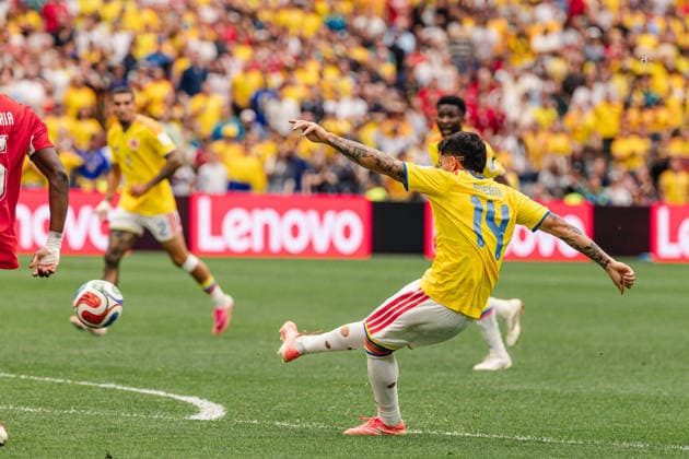 Gustavo Puerta of Colombia shoots at goal during the FIFA World Cup, WM, Weltmeisterschaft, Fussball Round of 16 game between Switzerland and Colombia at BC Place on July 7, 2026 in Vancouver, British Colombia, Canada  Copyright: xCurtisxWongx xSPPx Sportspressphoto_SPR186979