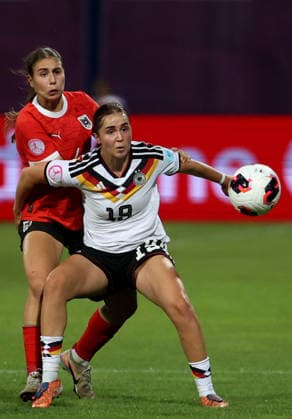 07.07.2026 Sarajevo(Bosnia-Hercegovina) Germany-Austria European U19 U-19 Under-19 championship women s football Mia-Lena Maas(R) Germany,Sophie Hoke(L) Austria :