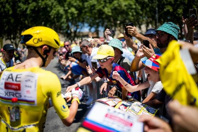 Slovenian Tadej Pogacar of UAE Team Emirates XRG pictured at the start of stage 4 of the 2026 Tour de France cycling race, a stage of 181,9km from Carcassonne to Foix, on Tuesday 07 July 2026. The 113th edition of the Tour de France starts on Saturday 4 July in Barcelona, Spain, and will finish in Paris, France on the 26th of July. JASPERxJACOBS  x180682525x