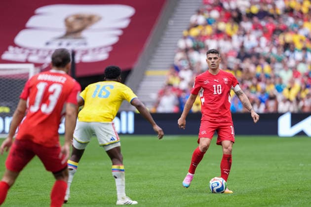 Granit Xhaka of Switzerland passes the ball during a FIFA Men’s World Cup 2026 round of 16 football match between Switzerland and Colombia at BC Place Vancouver, in Vancouver on July 07th 2026 (Photo by Alexandra Fechete SPP)  Copyright: xAlexandraxFechete SPPx Sportspressphoto_SPR187073