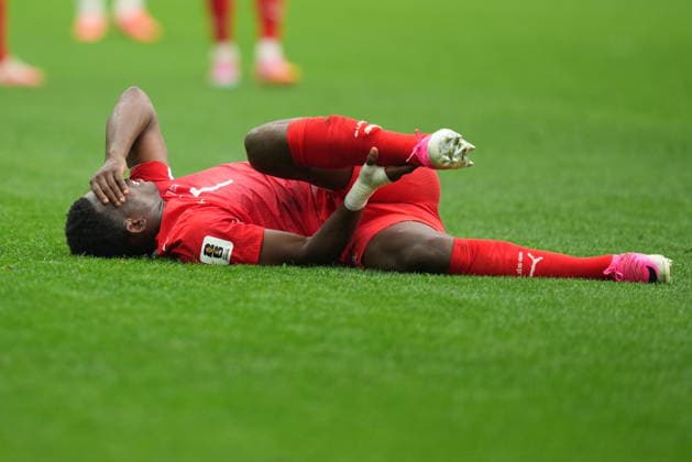 Switzerland v Colombia - FIFA World Cup, WM, Weltmeisterschaft, Fussball 2026 - Round of 16 VANCOUVER, CANADA - JULY 07: Breel Embolo (7) of Switzerland lies on the ground after injury during the 2026 FIFA World Cup Round of 16 match between Switzerland and Colombia at BC Place in Vancouver, British Columbia, Canada, on July 07, 2026 Ercin Erturk Anadolu British Columbia Canada. Editorial use only. Please get in touch for any other usage.  Copyright: x2026xAnadoluxErcinxErturkx