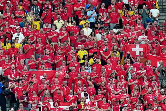 July 7, 2026, Vancouver, Bc, CANADA: Colombia fans stand amongst Switzerland fans during the national anthem during World Cup Round of 16 soccer match, in Vancouver, on Tuesday, July 7, 2026. Canada News - July 7, 2026  - ZUMAc35_ 20260707_zaf_c35_176 Copyright: xDarrylxDyckx
