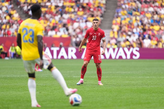 Granit Xhaka of Switzerland looks on during a FIFA Men’s World Cup 2026 round of 16 football match between Switzerland and Colombia at BC Place Vancouver, in Vancouver on July 07th 2026 (Photo by Alexandra Fechete SPP)  Copyright: xAlexandraxFechete SPPx Sportspressphoto_SPR187080