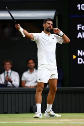 Novak Djokovic reacts during his quarter-final match Wimbledon Tennis Championships, Day 9, The All England Lawn Tennis and Croquet Club, London, UK - 07 Jul 2026London The All England Lawn Tennis and United Kingdom  Copyright: xJamesxMarsh Shutterstockx 16978027gb