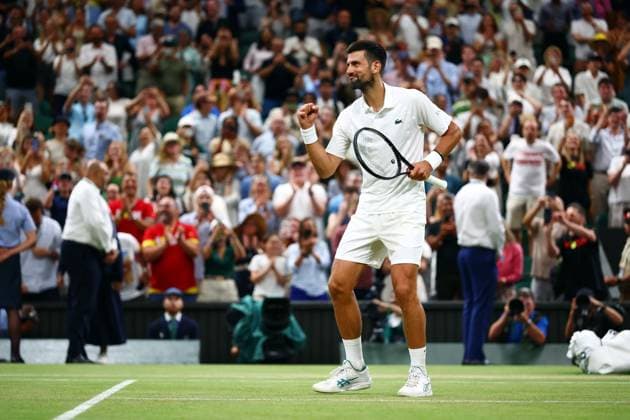 Novak Djokovic celebrates winning his quarter-final match Wimbledon Tennis Championships, Day 9, The All England Lawn Tennis and Croquet Club, London, UK - 07 Jul 2026London The All England Lawn Tennis and United Kingdom  Copyright: xJamesxMarsh Shutterstockx 16978027gg