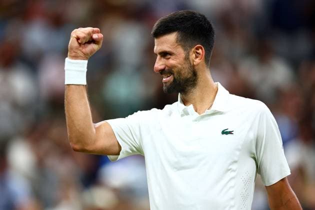 Novak Djokovic celebrates winning his quarter-final match Wimbledon Tennis Championships, Day 9, The All England Lawn Tennis and Croquet Club, London, UK - 07 Jul 2026London The All England Lawn Tennis and United Kingdom  Copyright: xJamesxMarsh Shutterstockx 16978027gn