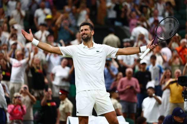 Novak Djokovic celebrates winning his quarter-final match Wimbledon Tennis Championships, Day 9, The All England Lawn Tennis and Croquet Club, London, UK - 07 Jul 2026London The All England Lawn Tennis and United Kingdom  Copyright: xJamesxMarsh Shutterstockx 16978027go