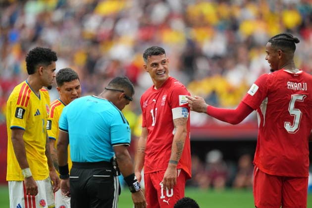 Switzerland v Colombia - FIFA World Cup, WM, Weltmeisterschaft, Fussball 2026 - Round of 16 VANCOUVER, CANADA - JULY 07: Granit Xhaka (10) of Switzerland reacts during the 2026 FIFA World Cup Round of 16 match between Switzerland and Colombia at BC Place in Vancouver, British Columbia, Canada, on July 07, 2026. Ercin Erturk Anadolu British Columbia Canada. Editorial use only. Please get in touch for any other usage.  Copyright: x2026xAnadoluxErcinxErturkx