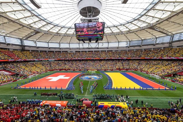July 7, 2026, Vancouver, Bc, CANADA: The national anthems of Colombia and Switzerland are played before a World Cup round of 16 match, in Vancouver, on Tuesday, July 7, 2026. Canada News - July 7, 2026  - ZUMAc35_ 20260707_zaf_c35_190 Copyright: xTimothyxMatweyx