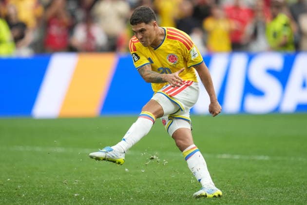FIFA World Cup, WM, Weltmeisterschaft, Fussball 2026 - Round of 16 - Switzerland vs Colombia Juan Quintero of Colombia scores his kick during the penalty shoot-out of the FIFA World Cup 2026 Round of 16 match Switzerland against Colombia, in Vancouver, Canada, 07 July 2026. VANCOUVER Canada  Copyright: xBOBxFRIDx