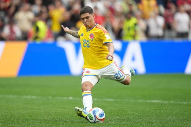 FIFA World Cup, WM, Weltmeisterschaft, Fussball 2026 - Round of 16 - Switzerland vs Colombia Juan Quintero of Colombia scores his kick during the penalty shoot-out of the FIFA World Cup 2026 Round of 16 match Switzerland against Colombia, in Vancouver, Canada, 07 July 2026. VANCOUVER Canada  Copyright: xBOBxFRIDx