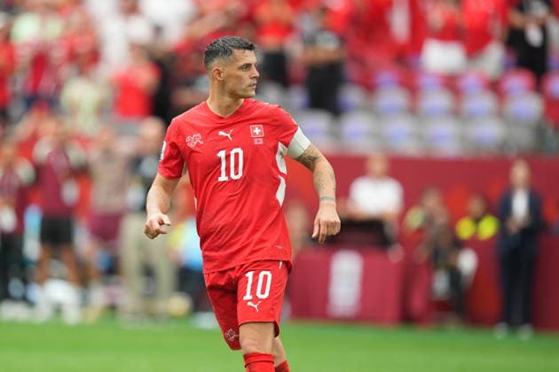 Switzerland v Colombia - FIFA World Cup, WM, Weltmeisterschaft, Fussball 2026 - Round of 16 VANCOUVER, CANADA - JULY 07: Granit Xhaka of Switzerland reacts at the penalty shoot-out during the 2026 FIFA World Cup Round of 16 match between Switzerland and Colombia at BC Place in Vancouver, British Columbia, Canada, on July 07, 2026. Ercin Erturk Anadolu British Columbia Canada. Editorial use only. Please get in touch for any other usage.  Copyright: x2026xAnadoluxErcinxErturkx