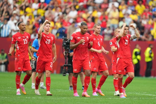 Switzerland v Colombia - FIFA World Cup, WM, Weltmeisterschaft, Fussball 2026 - Round of 16 VANCOUVER, CANADA - JULY 07: Players of Switzerland are seen at the penalty shoot-out during the 2026 FIFA World Cup Round of 16 match between Switzerland and Colombia at BC Place in Vancouver, British Columbia, Canada, on July 07, 2026. Ercin Erturk Anadolu British Columbia Canada. Editorial use only. Please get in touch for any other usage.  Copyright: x2026xAnadoluxErcinxErturkx