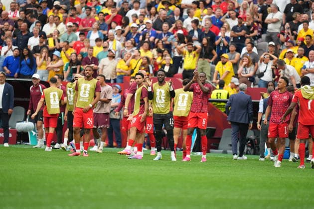 Switzerland v Colombia - FIFA World Cup, WM, Weltmeisterschaft, Fussball 2026 - Round of 16 VANCOUVER, CANADA - JULY 07: Players of Switzerland are seen at the penalty shoot-out during the 2026 FIFA World Cup Round of 16 match between Switzerland and Colombia at BC Place in Vancouver, British Columbia, Canada, on July 07, 2026. Ercin Erturk Anadolu British Columbia Canada. Editorial use only. Please get in touch for any other usage.  Copyright: x2026xAnadoluxErcinxErturkx